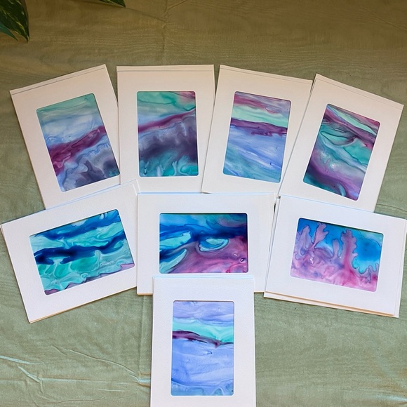 Hand Painted Vibrant Frameable Abstract Watercolor Blank Greeting Cards Set of 8 - Picture 10 of 10